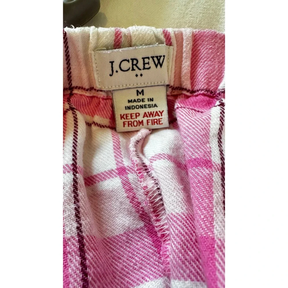 J.Crew Pink Plaid Flannel Ruffle Pajama Set Coquette Preppy M 2PC Size Medium